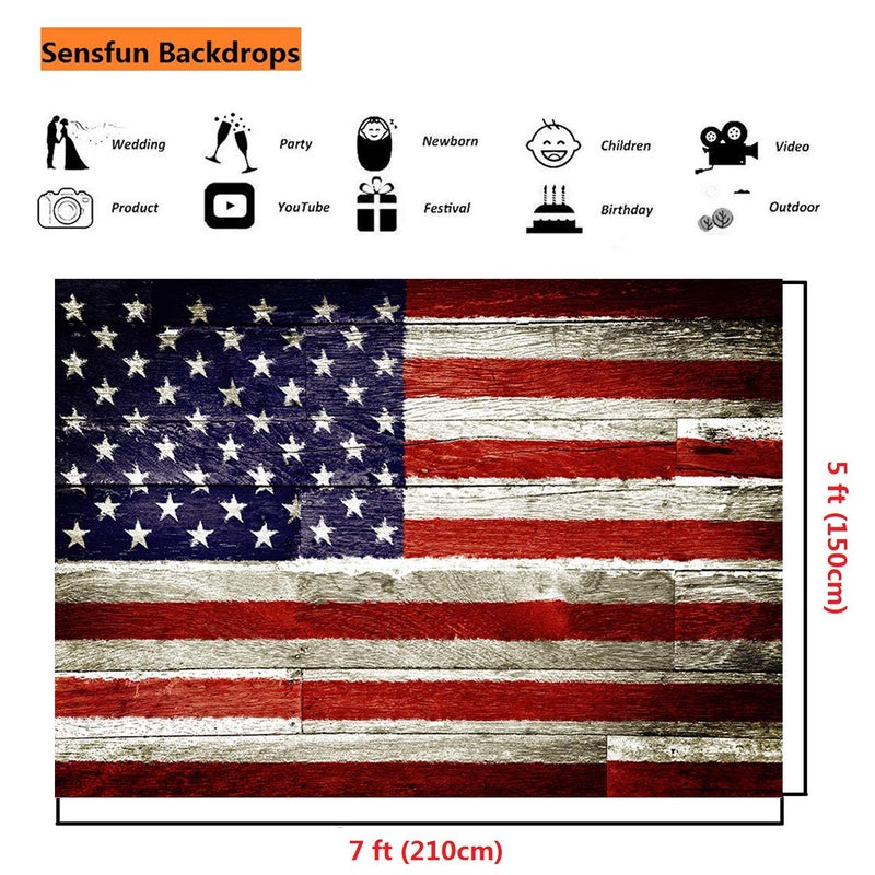 Sensfun 7x5ft American Flag Photography Backdrop,4th of July Backdrops USA Stars Stripes Independence Day Patriotic Photo Background Veterans Memorial National Day Party Decorations Photo Booth Banner - Image 3